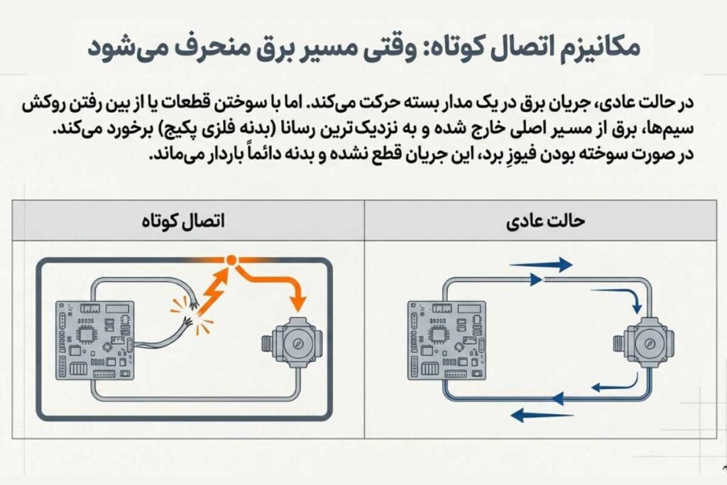 علت برق دار شدن بدنه پکیج: اتصال کوتاه