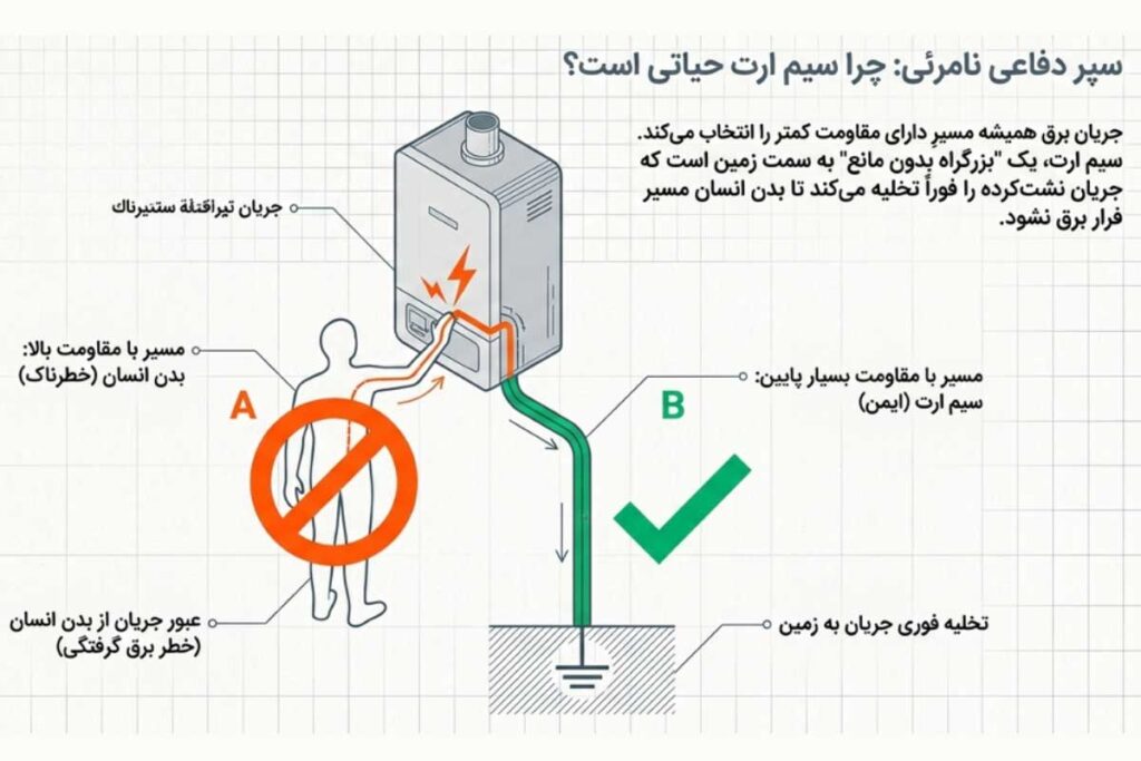 علت برق دار شدن بدنه پکیج: عدم اتصال سیم ارت