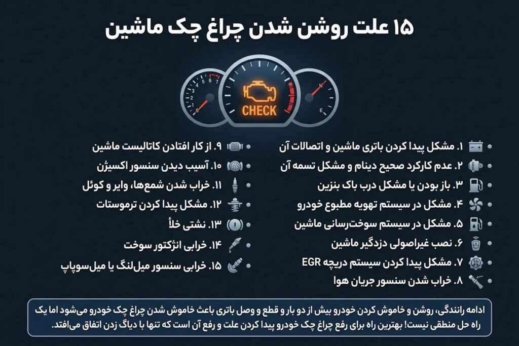 چرا چراغ چک ماشین روشن میشود؟ چگونه چراغ چک را خاموش کنیم؟